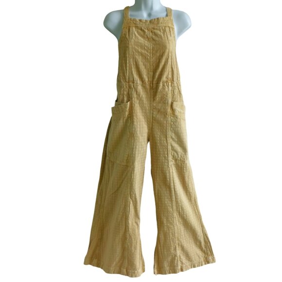 Free People Savannah Overalls Bib Wide Leg  Khaki Tan Pockets Cotton Canvas XS - Picture 2 of 10